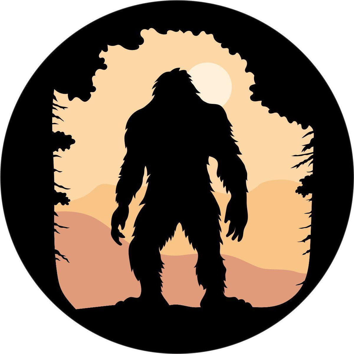 Bigfoot Sasquatch in the Mountains Spare Tire Cover for Bronco, RV, Jeep, Camper, & More-duckduckjeep-offroad-wrangler-gladiator-3d-jeep duck-custom duck-Jeep-The Quacktory-Fun Jeep Ducks-Ducks4Jeep