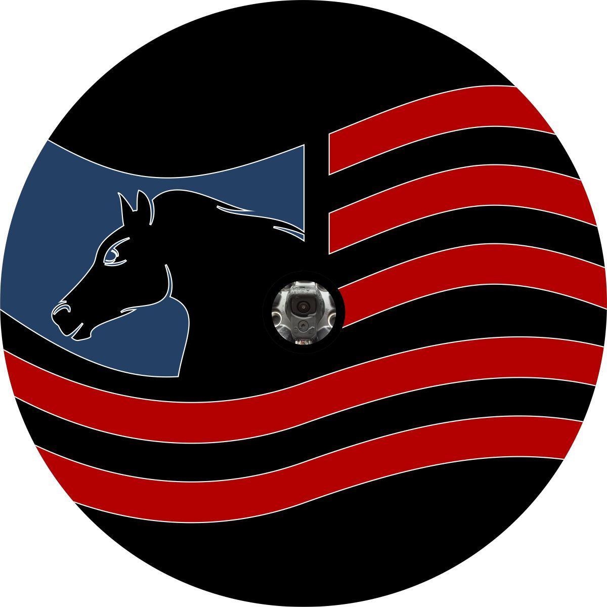 Bronco Horse Head with American Flag Spare Tire Cover for Jeep, Bronco, RV, Camper, Trailer, & More-duckduckjeep-offroad-wrangler-gladiator-3d-jeep duck-custom duck-Jeep-The Quacktory-Fun Jeep Ducks-Ducks4Jeep