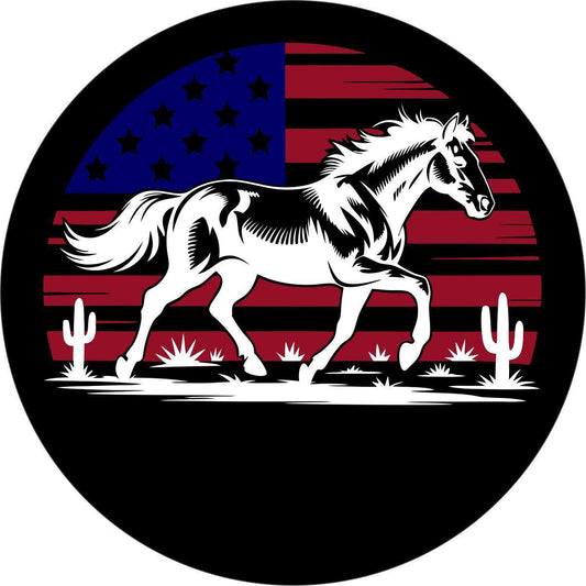 Bronco Horse with American Flag Spare Tire Cover for Jeep, Bronco, RV, Camper, Trailer, & More-duckduckjeep-offroad-wrangler-gladiator-3d-jeep duck-custom duck-Jeep-The Quacktory-Fun Jeep Ducks-Ducks4Jeep