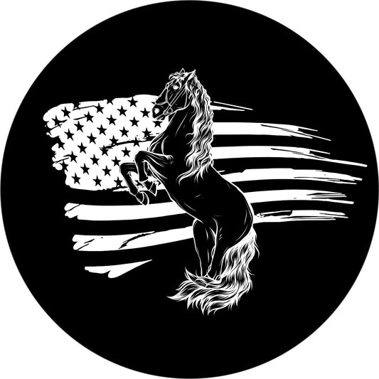 Bucking Bronco Horse American Distressed Flag Spare Tire Cover for Jeep, Bronco, RV, Camper, Trailer, & More-duckduckjeep-offroad-wrangler-gladiator-3d-jeep duck-custom duck-Jeep-The Quacktory-Fun Jeep Ducks-Ducks4Jeep