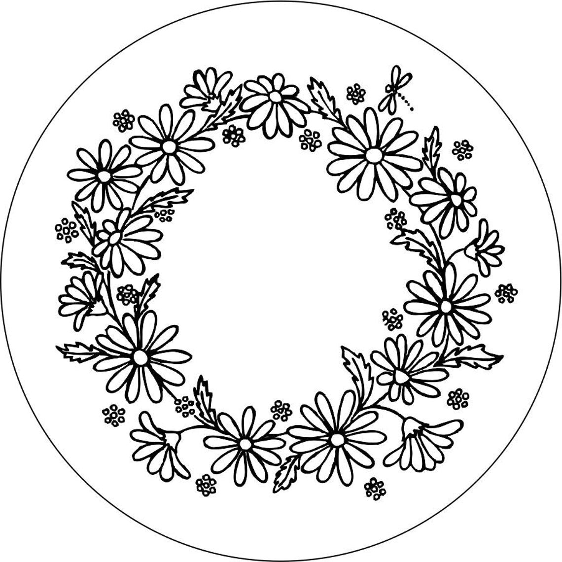 Bunch of Daisies with Dragonfly Floral Wreath Custom Spare Tire Cover for Jeep, Broncos, RV, & More-duckduckjeep-offroad-wrangler-gladiator-3d-jeep duck-custom duck-Jeep-The Quacktory-Fun Jeep Ducks-Ducks4Jeep