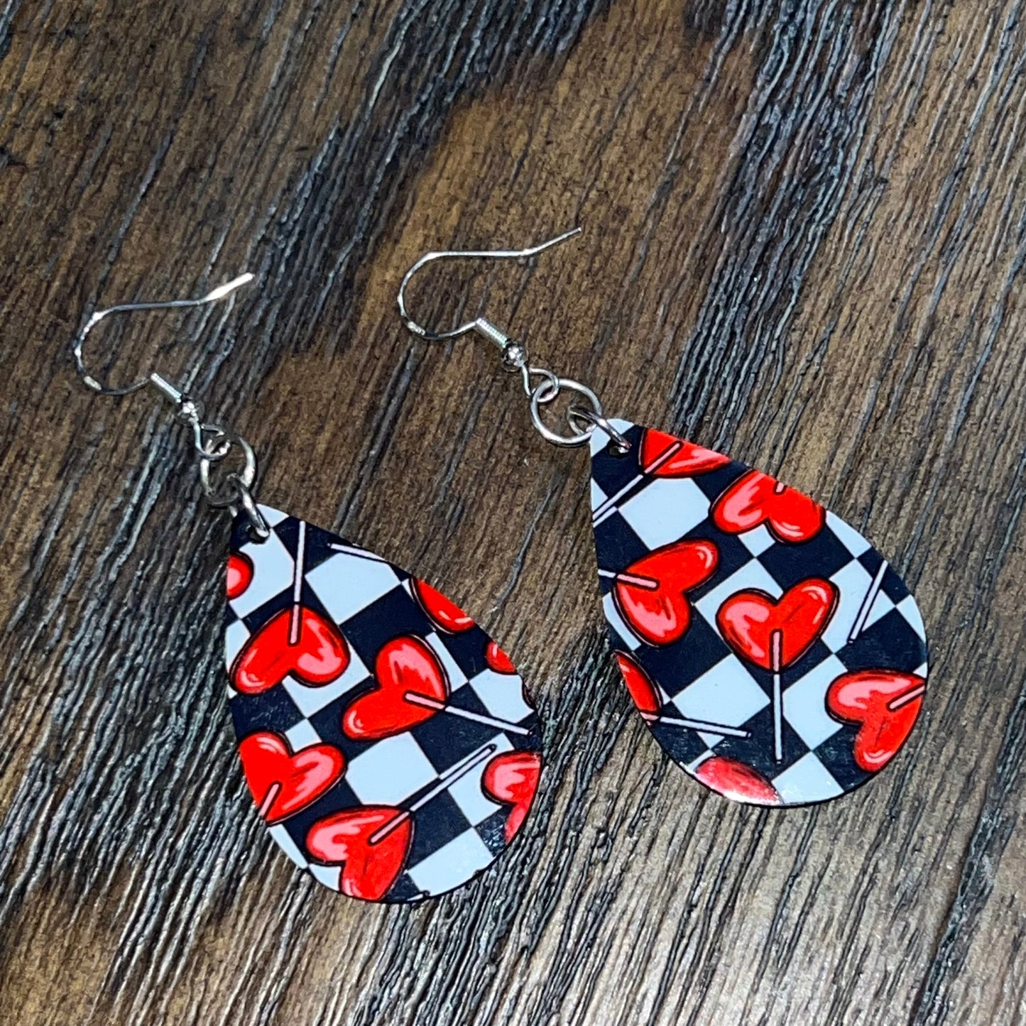 Valentines Heart Sucker Checkerboard Earrings