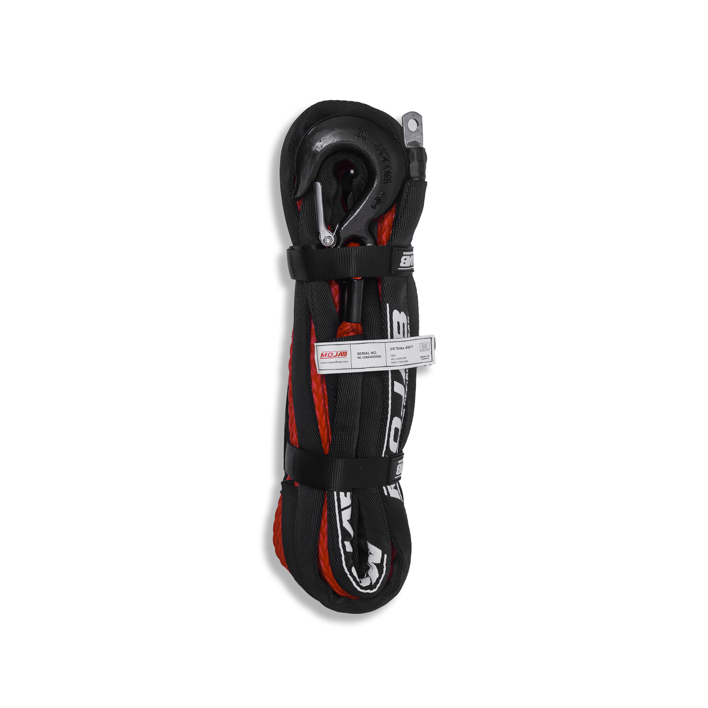 3/8'' x 85' Synthetic Winch Rope with Removeable forged winch hook