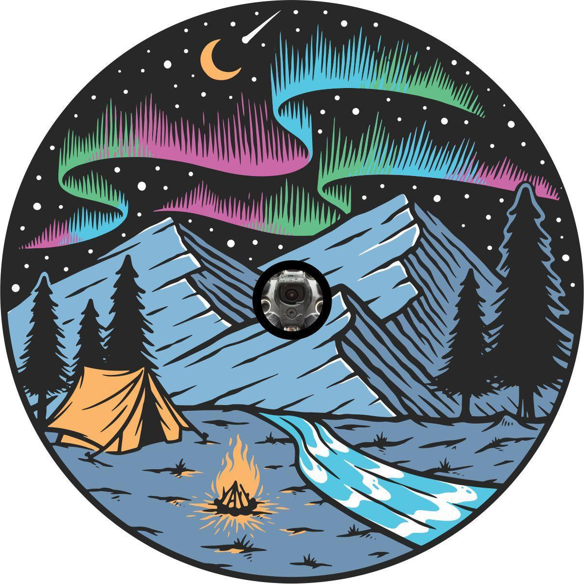 Camping Under the Northern Lights Spare Tire Cover - Jeep, Bronco, Camper, RV, & More-duckduckjeep-offroad-wrangler-gladiator-3d-jeep duck-custom duck-Jeep-The Quacktory-Fun Jeep Ducks-Ducks4Jeep