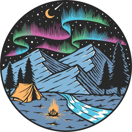 Camping Under the Northern Lights Spare Tire Cover - Jeep, Bronco, Camper, RV, & More-duckduckjeep-offroad-wrangler-gladiator-3d-jeep duck-custom duck-Jeep-The Quacktory-Fun Jeep Ducks-Ducks4Jeep