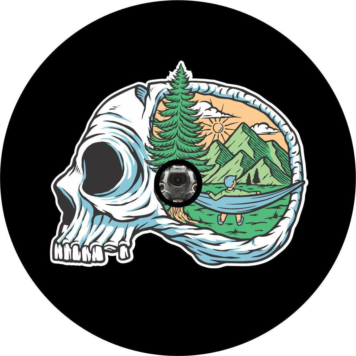 Camping Until I Die Skull Spare Tire Cover for Jeep, Bronco, RV, Camper, & More-duckduckjeep-offroad-wrangler-gladiator-3d-jeep duck-custom duck-Jeep-The Quacktory-Fun Jeep Ducks-Ducks4Jeep
