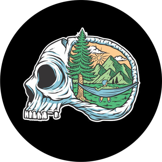 Camping Until I Die Skull Spare Tire Cover for Jeep, Bronco, RV, Camper, & More-duckduckjeep-offroad-wrangler-gladiator-3d-jeep duck-custom duck-Jeep-The Quacktory-Fun Jeep Ducks-Ducks4Jeep
