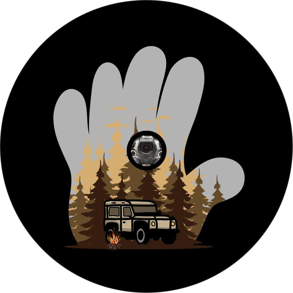 Camping by the Fire + Jeep Wave SUV Spare Tire Cover | Jeep, Bronco, RV, Camper, Trailers-duckduckjeep-offroad-wrangler-gladiator-3d-jeep duck-custom duck-Jeep-The Quacktory-Fun Jeep Ducks-Ducks4Jeep