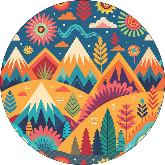 Colorful BOHO Ornamental Geometric Mountain Landscape Spare Tire Cover Design - Custom & Unique Spare Tire Covers-duckduckjeep-offroad-wrangler-gladiator-3d-jeep duck-custom duck-Jeep-The Quacktory-Fun Jeep Ducks-Ducks4Jeep