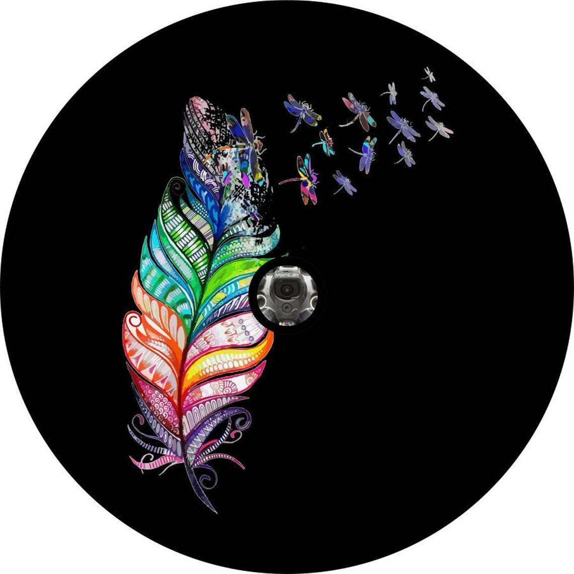Colorful Feather with Dragonflies-duckduckjeep-offroad-wrangler-gladiator-3d-jeep duck-custom duck-Jeep-The Quacktory-Fun Jeep Ducks-Ducks4Jeep
