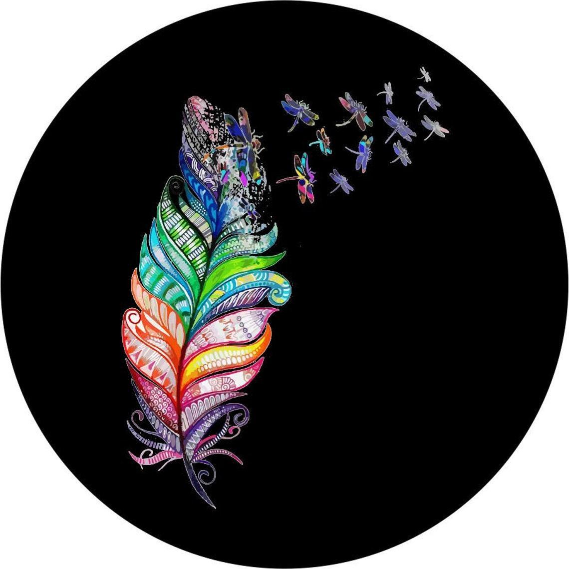 Colorful Feather with Dragonflies-duckduckjeep-offroad-wrangler-gladiator-3d-jeep duck-custom duck-Jeep-The Quacktory-Fun Jeep Ducks-Ducks4Jeep