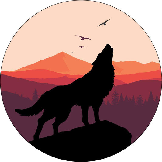 Colorful Wolf Howling on the Mountain Spare Tire Cover for Jeep, Bronco, RV, & More-duckduckjeep-offroad-wrangler-gladiator-3d-jeep duck-custom duck-Jeep-The Quacktory-Fun Jeep Ducks-Ducks4Jeep