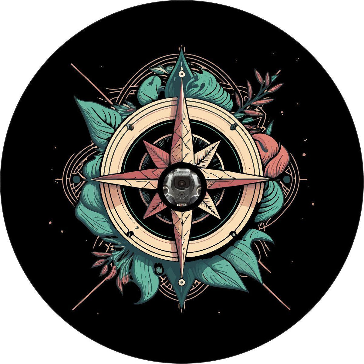 Compass Floral Spare Tire Cover for Jeeps, Broncos, RVs, Campers and more-duckduckjeep-offroad-wrangler-gladiator-3d-jeep duck-custom duck-Jeep-The Quacktory-Fun Jeep Ducks-Ducks4Jeep