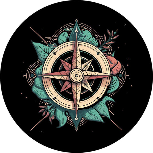 Compass Floral Spare Tire Cover for Jeeps, Broncos, RVs, Campers and more-duckduckjeep-offroad-wrangler-gladiator-3d-jeep duck-custom duck-Jeep-The Quacktory-Fun Jeep Ducks-Ducks4Jeep