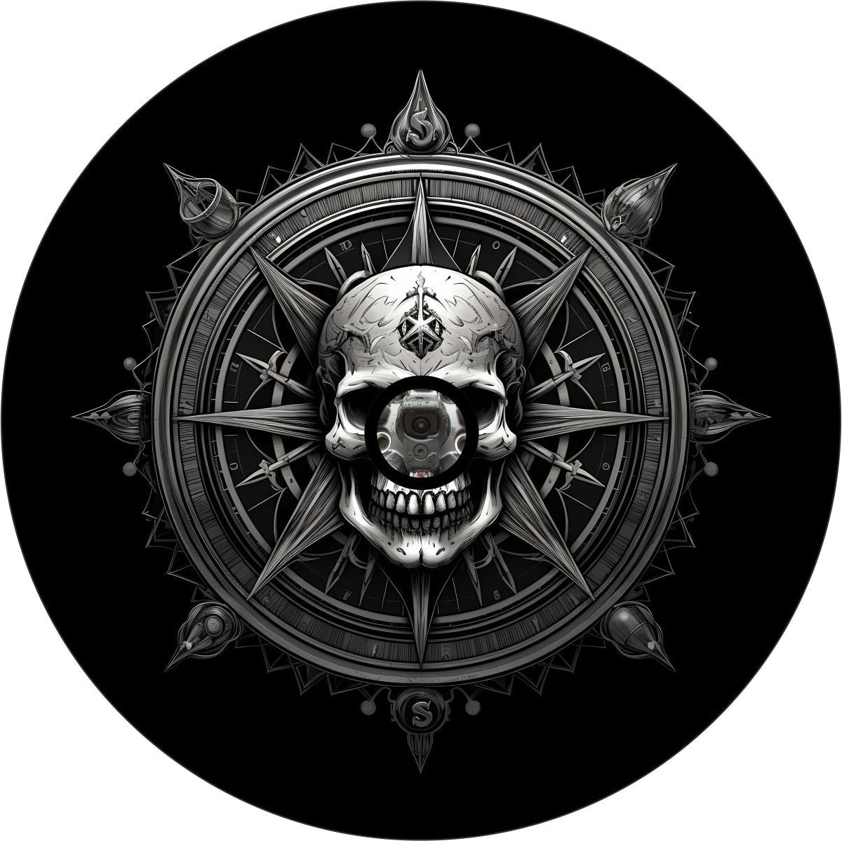 Compass Skull at the Helm Spare Tire Cover for Jeep, Bronco, RV, Camper, Van & More-duckduckjeep-offroad-wrangler-gladiator-3d-jeep duck-custom duck-Jeep-The Quacktory-Fun Jeep Ducks-Ducks4Jeep