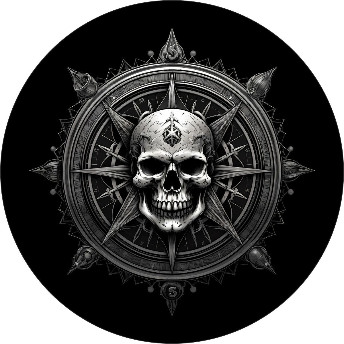Compass Skull at the Helm Spare Tire Cover for Jeep, Bronco, RV, Camper, Van & More-duckduckjeep-offroad-wrangler-gladiator-3d-jeep duck-custom duck-Jeep-The Quacktory-Fun Jeep Ducks-Ducks4Jeep