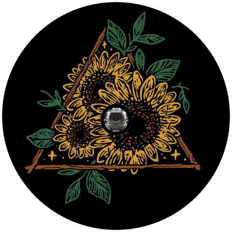 Creative Drawn Sunflower Spare Tire Cover Design for Jeep, Bronco, Camper, RV, Vans, Trailers-duckduckjeep-offroad-wrangler-gladiator-3d-jeep duck-custom duck-Jeep-The Quacktory-Fun Jeep Ducks-Ducks4Jeep