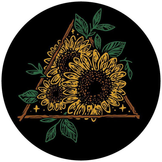 Creative Drawn Sunflower Spare Tire Cover Design for Jeep, Bronco, Camper, RV, Vans, Trailers-duckduckjeep-offroad-wrangler-gladiator-3d-jeep duck-custom duck-Jeep-The Quacktory-Fun Jeep Ducks-Ducks4Jeep