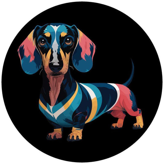 Cute Colorful Dachshund Dog Spare Tire Cover for RV, Bronco, Jeep, Camper, Van, Trailer-duckduckjeep-offroad-wrangler-gladiator-3d-jeep duck-custom duck-Jeep-The Quacktory-Fun Jeep Ducks-Ducks4Jeep
