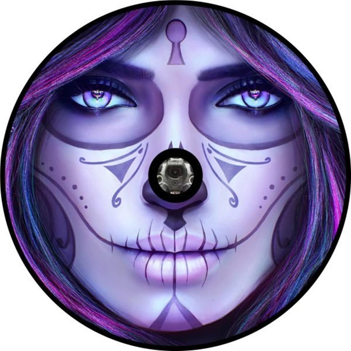 DÃ­a de los Muertos Purple Sugar Skull Spare Tire Cover-duckduckjeep-offroad-wrangler-gladiator-3d-jeep duck-custom duck-Jeep-The Quacktory-Fun Jeep Ducks-Ducks4Jeep