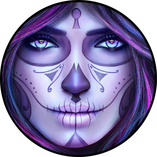 DÃ­a de los Muertos Purple Sugar Skull Spare Tire Cover-duckduckjeep-offroad-wrangler-gladiator-3d-jeep duck-custom duck-Jeep-The Quacktory-Fun Jeep Ducks-Ducks4Jeep
