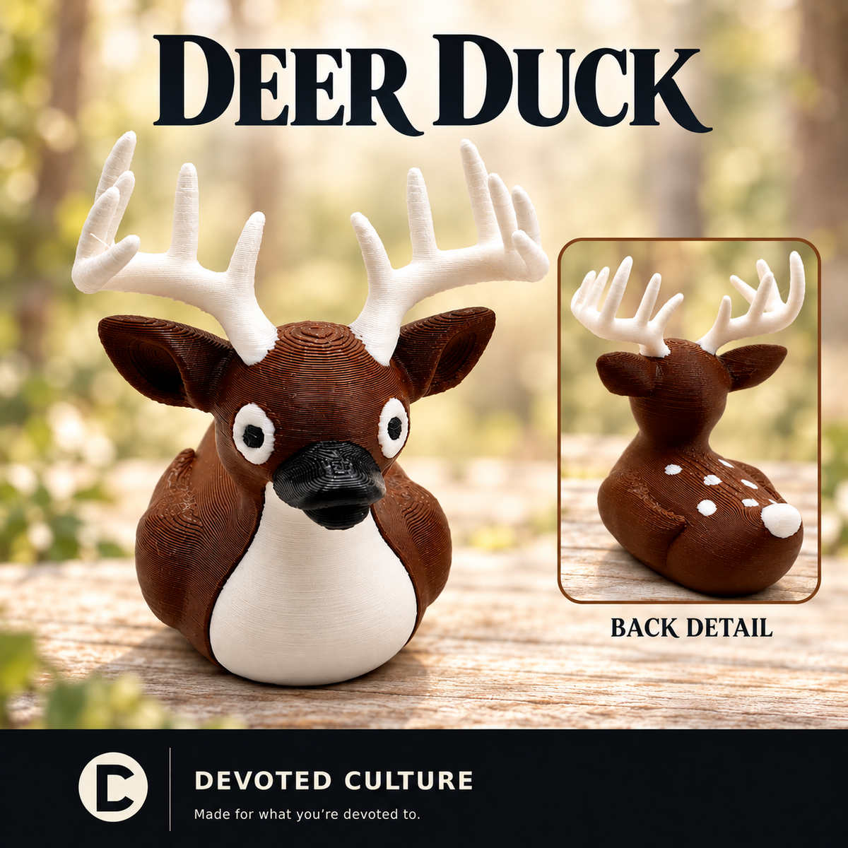 Deer Duck Figurine-duckduckjeep-offroad-wrangler-gladiator-3d-jeep duck-custom duck-Jeep-The Quacktory-Fun Jeep Ducks-Ducks4Jeep