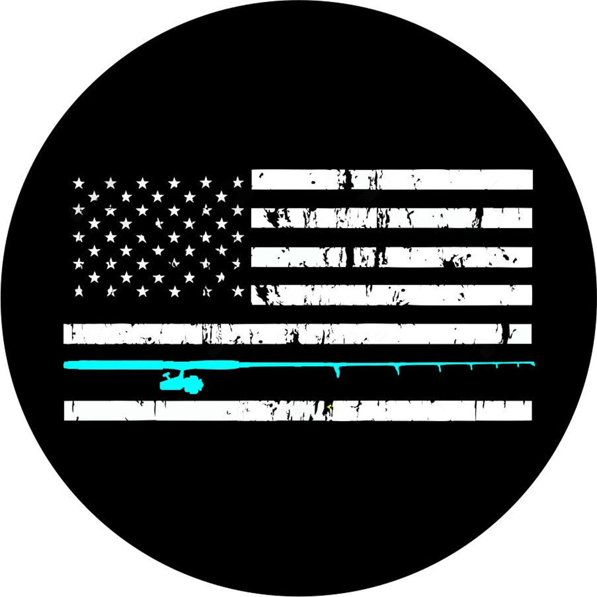 Distressed American Flag Fishing Pole (ANY COLOR)-duckduckjeep-offroad-wrangler-gladiator-3d-jeep duck-custom duck-Jeep-The Quacktory-Fun Jeep Ducks-Ducks4Jeep