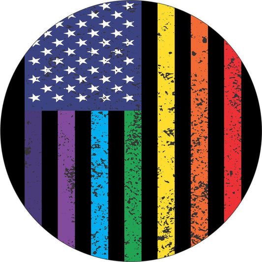Distressed Pride Rainbow American Flag Spare Tire Cover for Jeep, Bronco, RV, Camper, Van, & More-duckduckjeep-offroad-wrangler-gladiator-3d-jeep duck-custom duck-Jeep-The Quacktory-Fun Jeep Ducks-Ducks4Jeep
