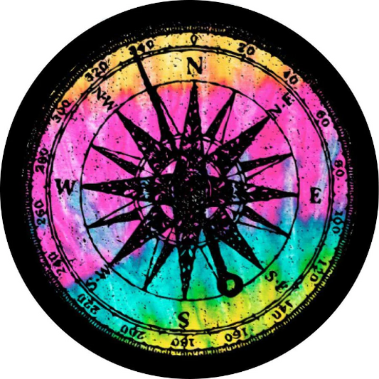 Distressed Rainbow Compass Spare Tire Cover for Jeep, Bronco, RV, Van, Campers, & More-duckduckjeep-offroad-wrangler-gladiator-3d-jeep duck-custom duck-Jeep-The Quacktory-Fun Jeep Ducks-Ducks4Jeep
