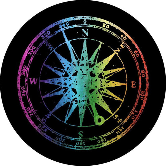 Distressed Rainbow Compass Tie-Dye Spare TIre Cover For Broncos, Campers, RV, Jeep, & More-duckduckjeep-offroad-wrangler-gladiator-3d-jeep duck-custom duck-Jeep-The Quacktory-Fun Jeep Ducks-Ducks4Jeep
