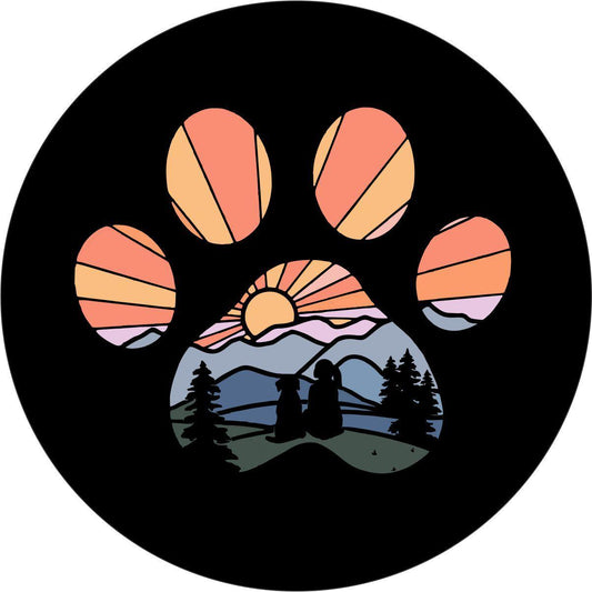 Dog Paw with Girl Sunset Spare Tire Cover for Jeep, Bronco, RV, Camper, Trailer, & More-duckduckjeep-offroad-wrangler-gladiator-3d-jeep duck-custom duck-Jeep-The Quacktory-Fun Jeep Ducks-Ducks4Jeep