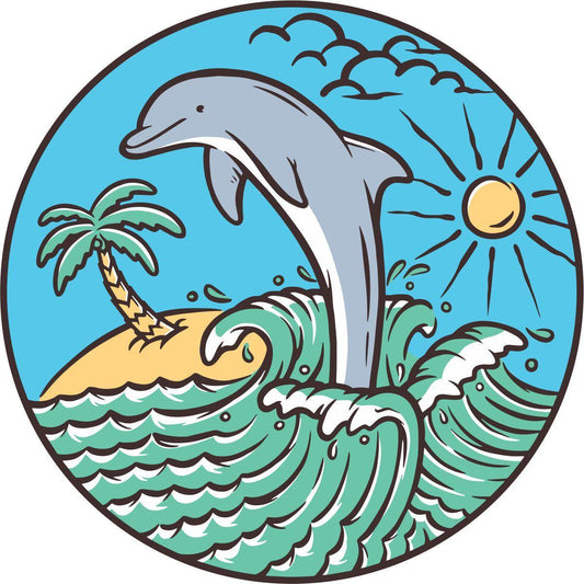 Dolphin Jumping in the Waves Spare Tire Cover for Jeep, Bronco, RV, Camper, & More-duckduckjeep-offroad-wrangler-gladiator-3d-jeep duck-custom duck-Jeep-The Quacktory-Fun Jeep Ducks-Ducks4Jeep