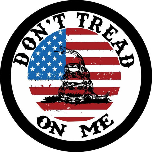 Don't Tread on Me American Flag + Rattlesnake Spare Tire Cover for Jeep, Bronco, RV, Camper, Trailer, & More-duckduckjeep-offroad-wrangler-gladiator-3d-jeep duck-custom duck-Jeep-The Quacktory-Fun Jeep Ducks-Ducks4Jeep