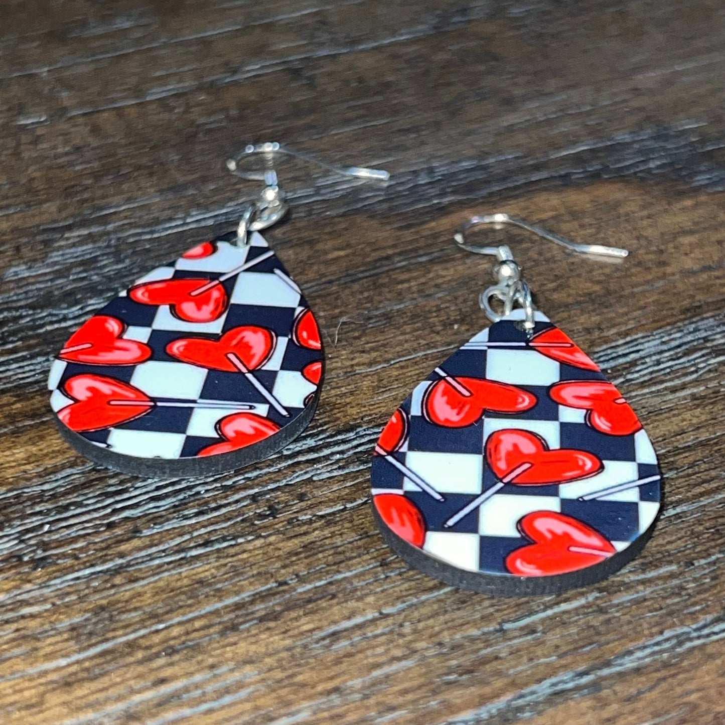 Valentines Heart Sucker Checkerboard Earrings