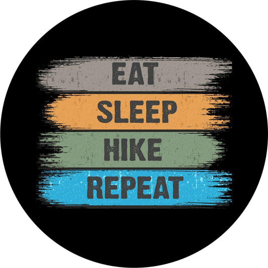Eat Sleep Hike Repeat Brushed Sign - Spare Tire Cover-duckduckjeep-offroad-wrangler-gladiator-3d-jeep duck-custom duck-Jeep-The Quacktory-Fun Jeep Ducks-Ducks4Jeep