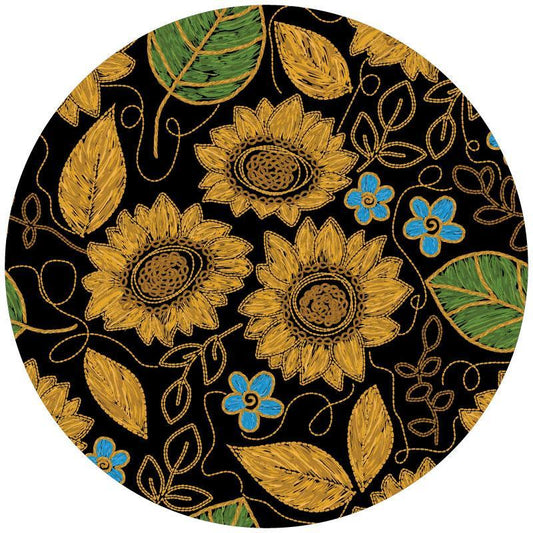 Faux Embroidered Sunflower Spare Tire Cover Design for Jeep, Bronco, Camper, RV, Vans, Trailers-duckduckjeep-offroad-wrangler-gladiator-3d-jeep duck-custom duck-Jeep-The Quacktory-Fun Jeep Ducks-Ducks4Jeep