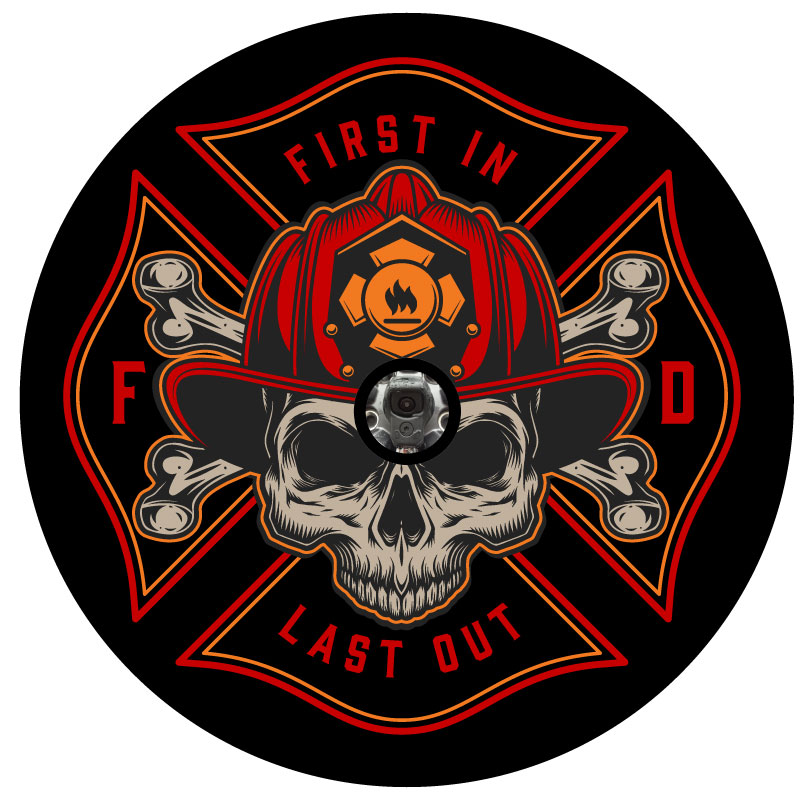 Firefighter Skull Spare Tire Cover for Jeep, RV, Camper, Bronco & More