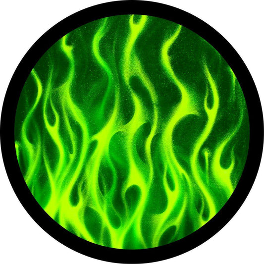 Flames - Neon Green Spare Tire Cover for Jeep, Bronco, RV, and more-duckduckjeep-offroad-wrangler-gladiator-3d-jeep duck-custom duck-Jeep-The Quacktory-Fun Jeep Ducks-Ducks4Jeep