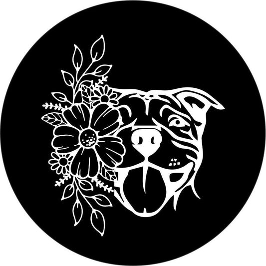 Flowers & Pit Bull Spare Tire Cover Design for Jeep, Bronco, Campers, RV, Trailers, & More-duckduckjeep-offroad-wrangler-gladiator-3d-jeep duck-custom duck-Jeep-The Quacktory-Fun Jeep Ducks-Ducks4Jeep