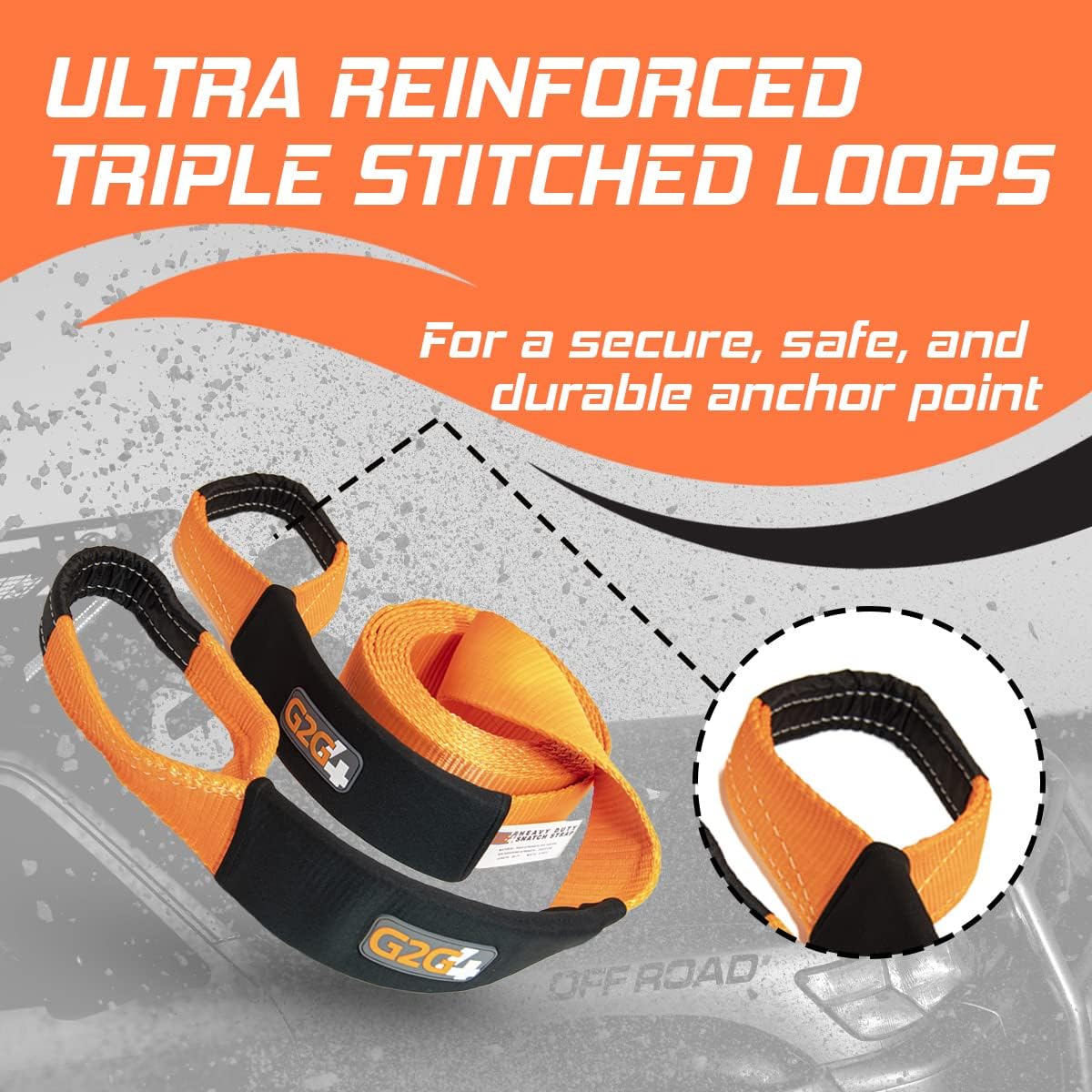 G2G4 Looped Tow Strap 20ft x 3" 35,000 LB Break Strength Off-Road Recovery 4WD-duckduckjeep-offroad-wrangler-gladiator-3d-jeep duck-custom duck-Jeep-The Quacktory-Fun Jeep Ducks-Ducks4Jeep