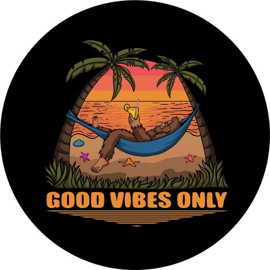 Good Vibes Only Sasquatch Bigfoot Tire Cover for Bronco, RV, Jeep, Camper, Etc.-duckduckjeep-offroad-wrangler-gladiator-3d-jeep duck-custom duck-Jeep-The Quacktory-Fun Jeep Ducks-Ducks4Jeep