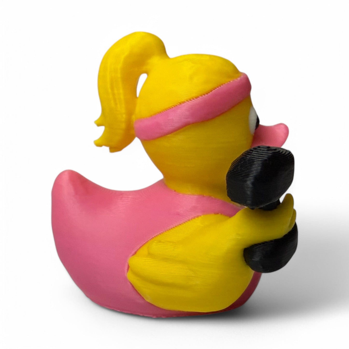 Gym Girl Duck – 3D-Printed Fitness Duck with Headband, Dumbbell & Sass