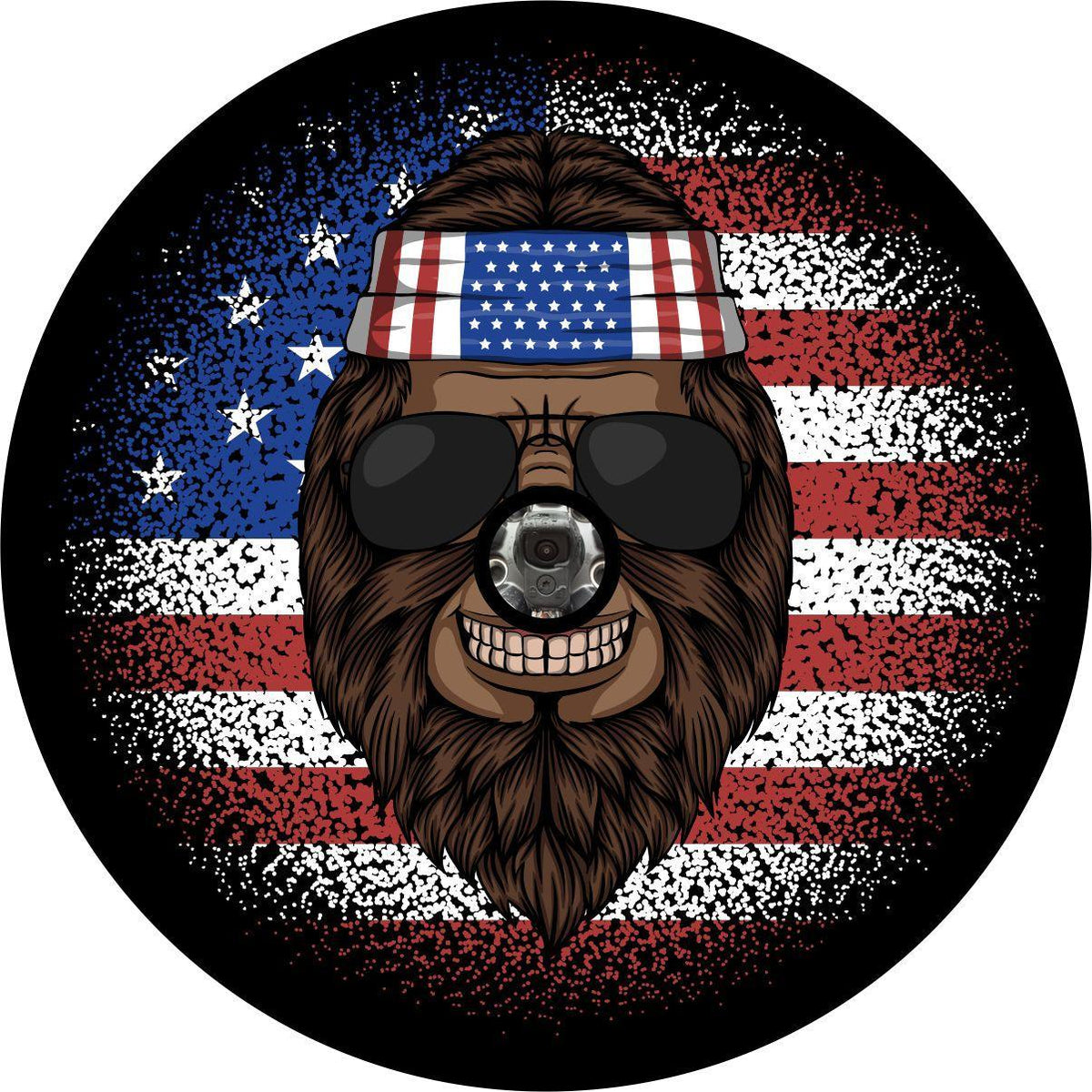 Hippie American Flag Bigfoot Sasquatch Spare Tire Cover-duckduckjeep-offroad-wrangler-gladiator-3d-jeep duck-custom duck-Jeep-The Quacktory-Fun Jeep Ducks-Ducks4Jeep