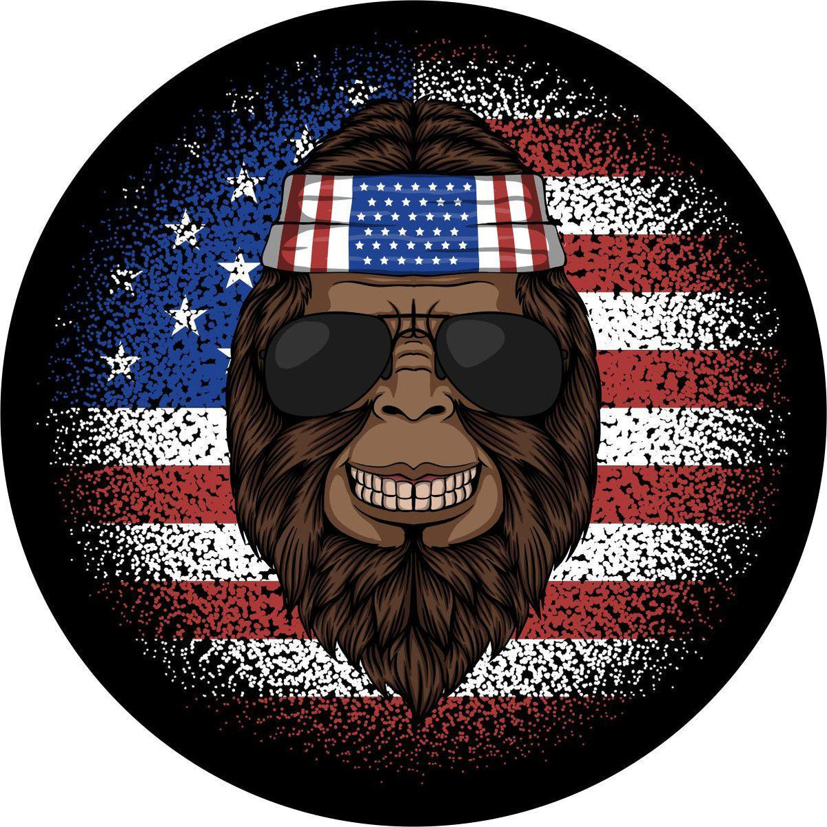 Hippie American Flag Bigfoot Sasquatch Spare Tire Cover-duckduckjeep-offroad-wrangler-gladiator-3d-jeep duck-custom duck-Jeep-The Quacktory-Fun Jeep Ducks-Ducks4Jeep