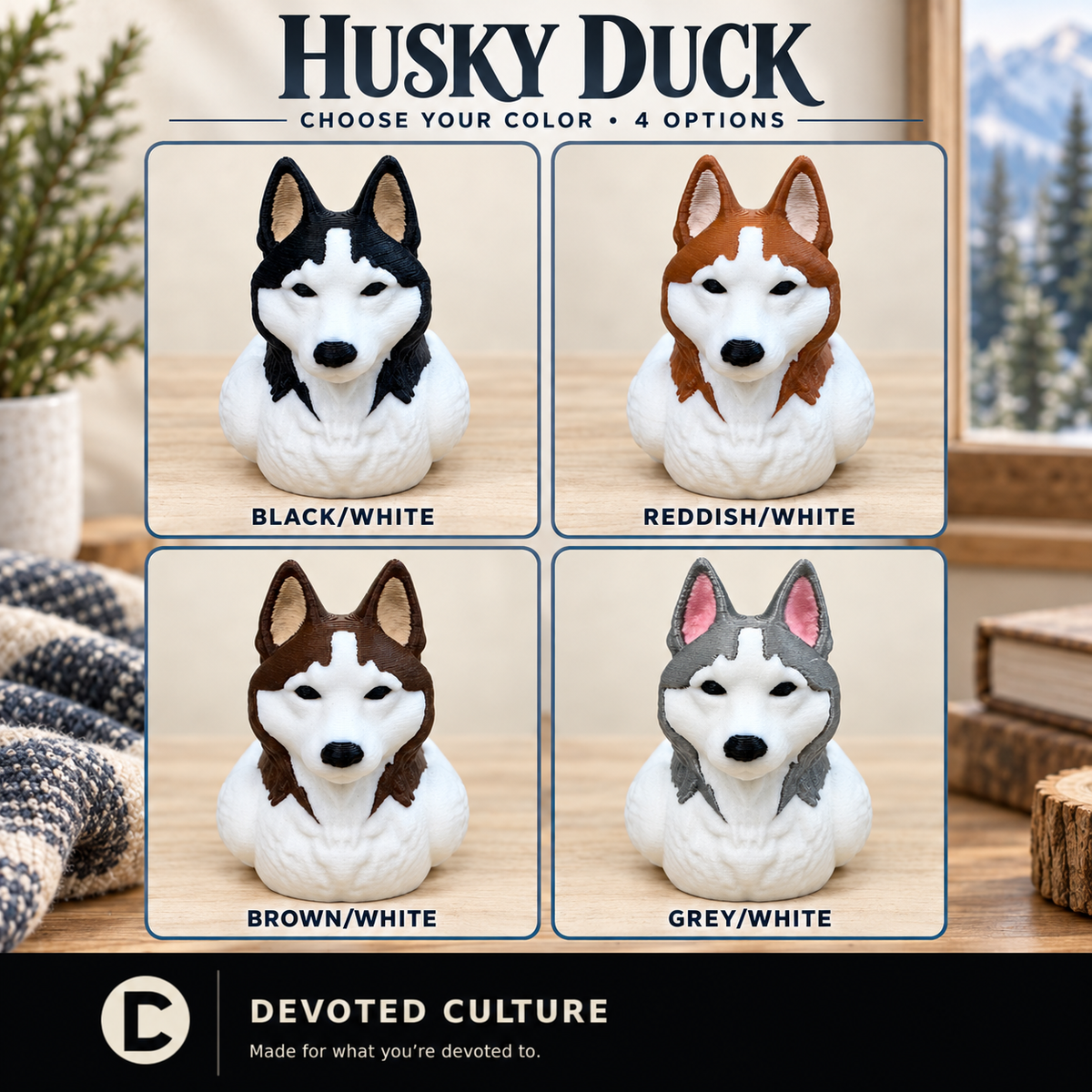 Husky Duck – 4 Color Options-duckduckjeep-offroad-wrangler-gladiator-3d-jeep duck-custom duck-Jeep-The Quacktory-Fun Jeep Ducks-Ducks4Jeep