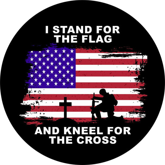 I Stand For The Flag and Kneel For The Cross Spare Tire Cover - Jeep, Bronco, RVs, Campers, Vans, Trailers-duckduckjeep-offroad-wrangler-gladiator-3d-jeep duck-custom duck-Jeep-The Quacktory-Fun Jeep Ducks-Ducks4Jeep