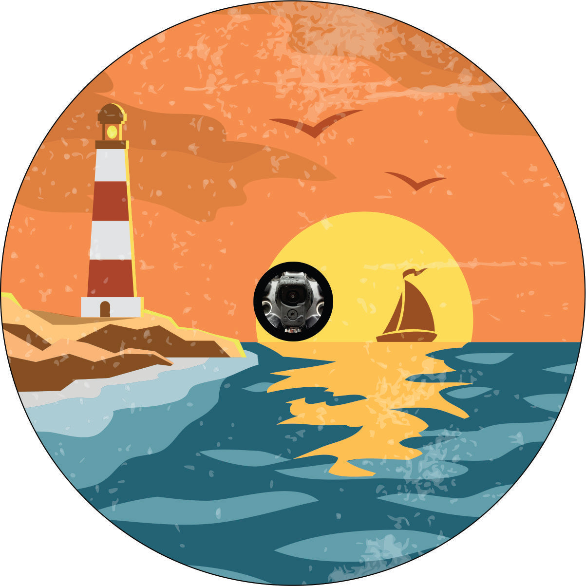 Vintage Lighthouse Coastal Sea Spare Tire Cover