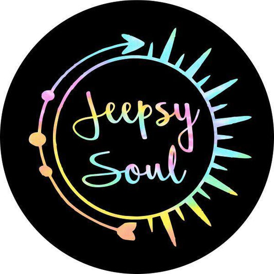 Jeepsy Soul Tie Dye Sun + Arrow Spare Tire Cover Design for Jeep-duckduckjeep-offroad-wrangler-gladiator-3d-jeep duck-custom duck-Jeep-The Quacktory-Fun Jeep Ducks-Ducks4Jeep