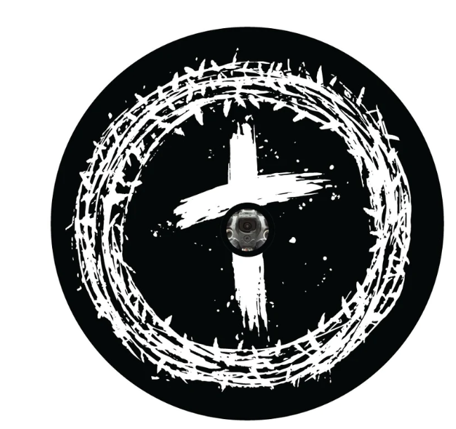 Jesus Crown Of Thorns Christian Cross Spare Tire Cover-duckduckjeep-offroad-wrangler-gladiator-3d-jeep duck-custom duck-Jeep-The Quacktory-Fun Jeep Ducks-Ducks4Jeep