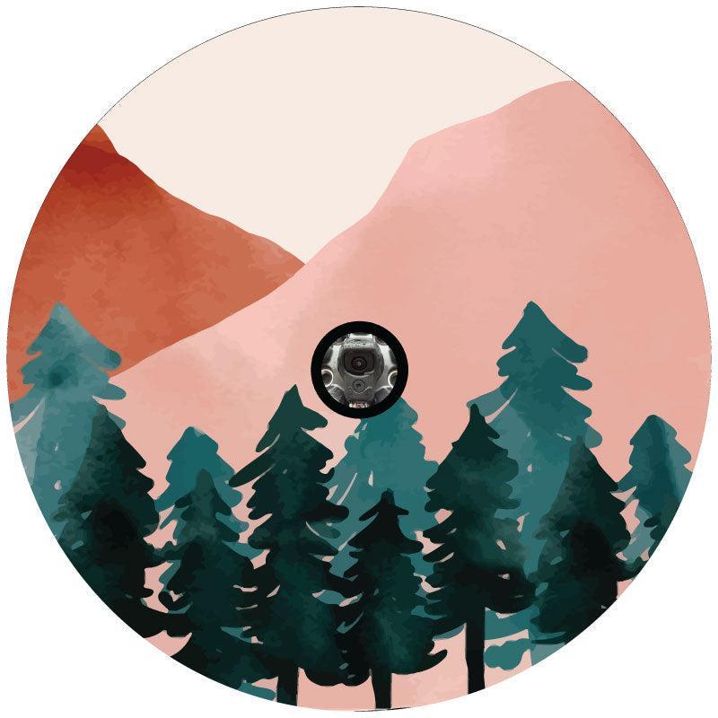 Jewel Tone Watercolor Mountain & Forest Landscape Spare Tire Cover - RV, Camper, Jeep, Broncos-duckduckjeep-offroad-wrangler-gladiator-3d-jeep duck-custom duck-Jeep-The Quacktory-Fun Jeep Ducks-Ducks4Jeep